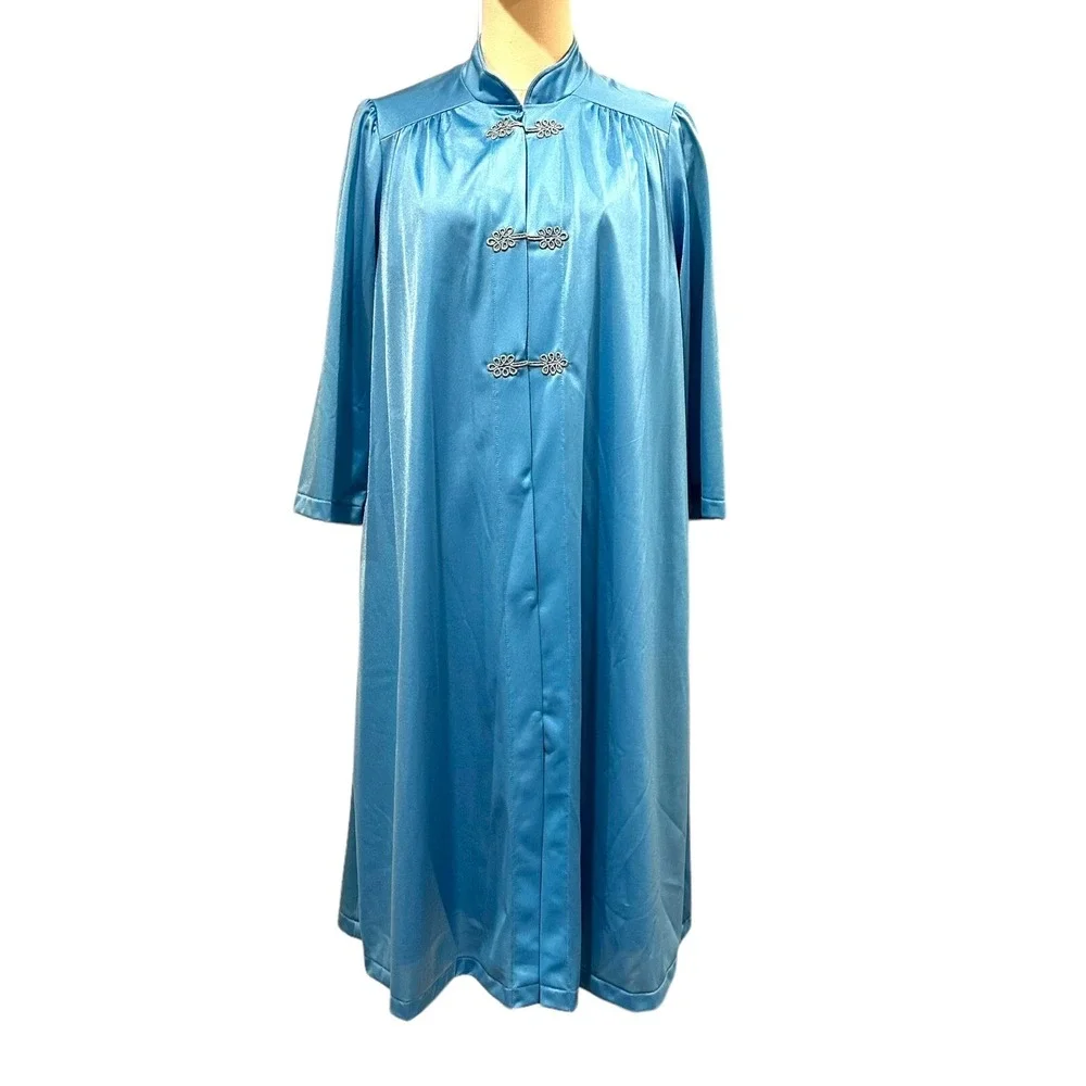 Rare‎ Vintage Women's Shadowline Robe Gown Robin Blue Set Mandarin Sz Small